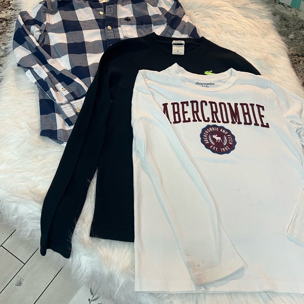 3 Abercrombie & Fitch Kids White and Navy Long Sleeve Shirt